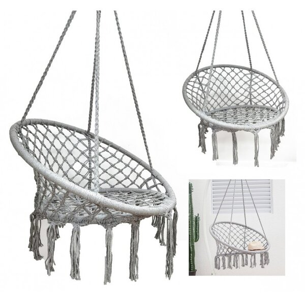Viseća fotelja – kokon, 82×82×5 cm, siva