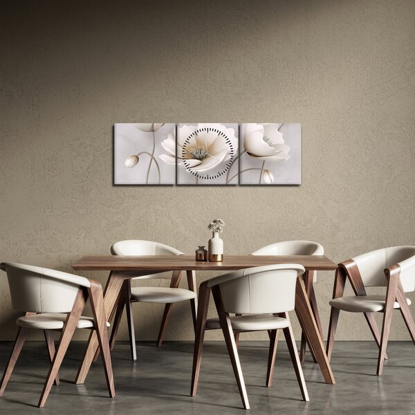 Slika bijelog cvijeća (sa satom) (90x30 cm)