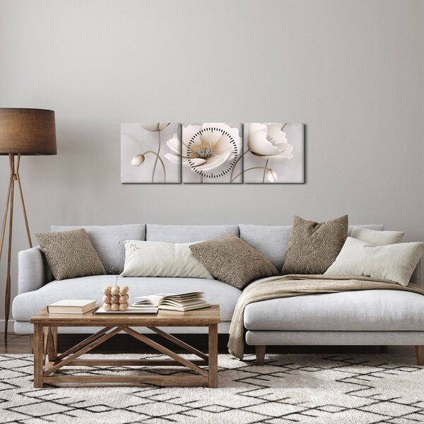Slika bijelog cvijeća (sa satom) (90x30 cm)