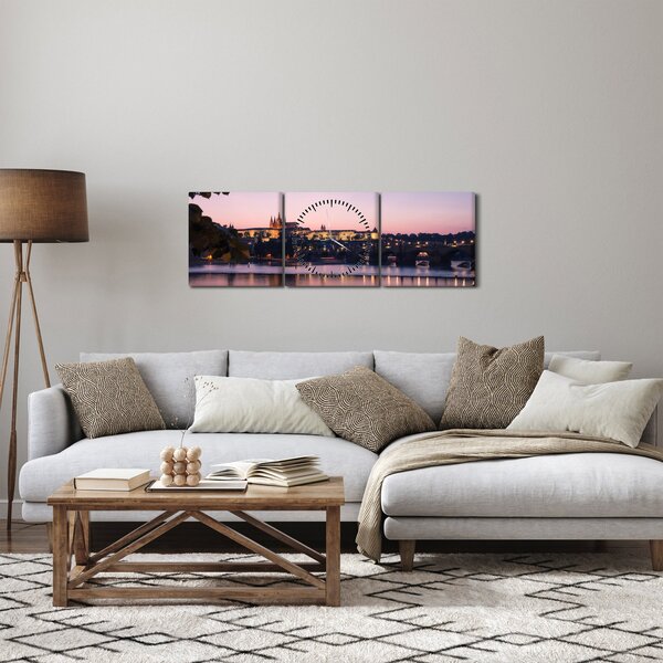 Slika Praškog dvorca i rijeke Vltave (sa satom) (90x30 cm)