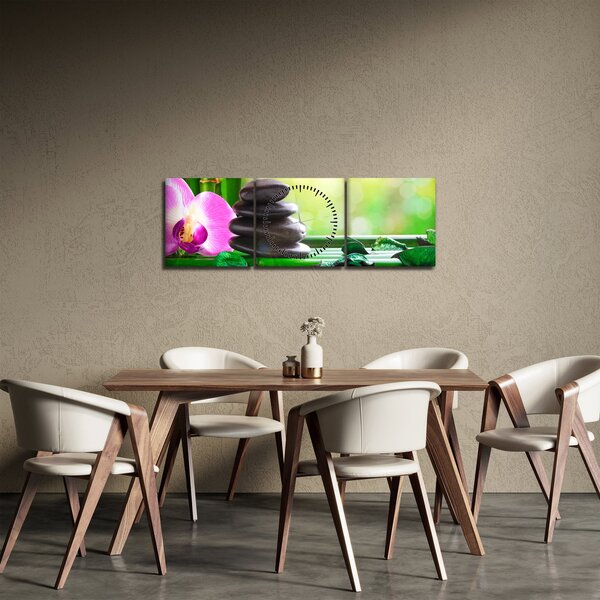 Slika kamenja za masažu i orhideja na vodi (sa satom) (90x30 cm)