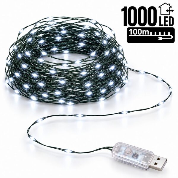 Božićne lampice – 1000 LED, za unutra i van, 9×15 cm, bijele
