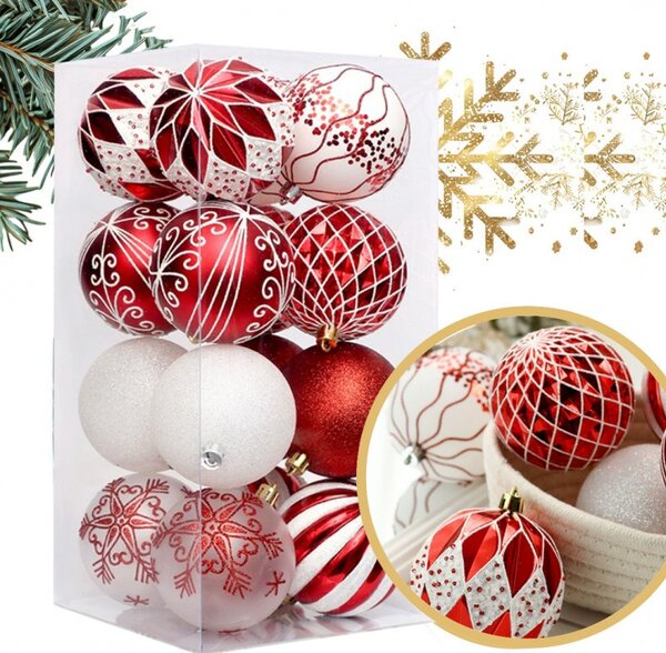 Kuglice za bor – set od 16 kom, 8 cm, bijele