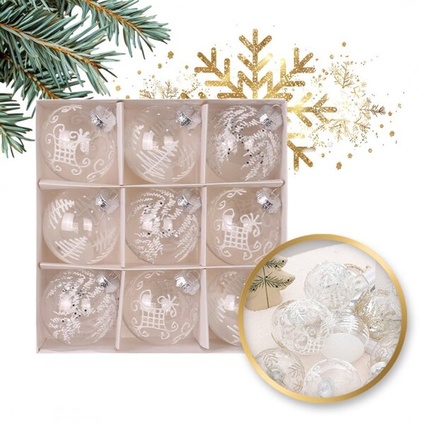 Kuglice za bor – set od 9 kom, 8 cm, bijele