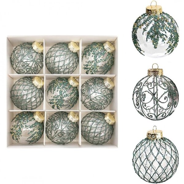 Kuglice za bor – set od 9 kom, 8 cm, zelene