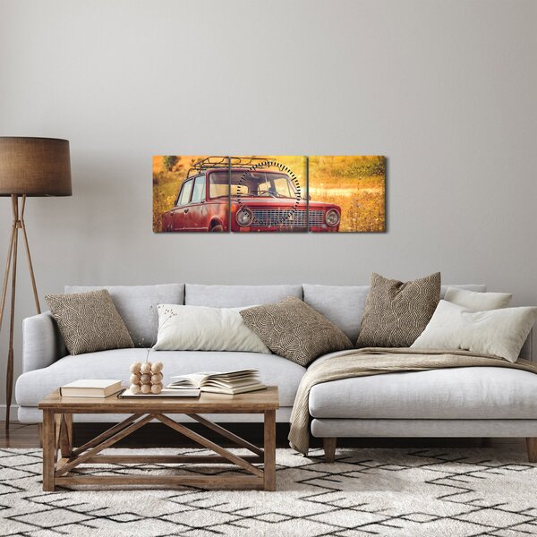 Slika automobila u polju (sa satom) (90x30 cm)
