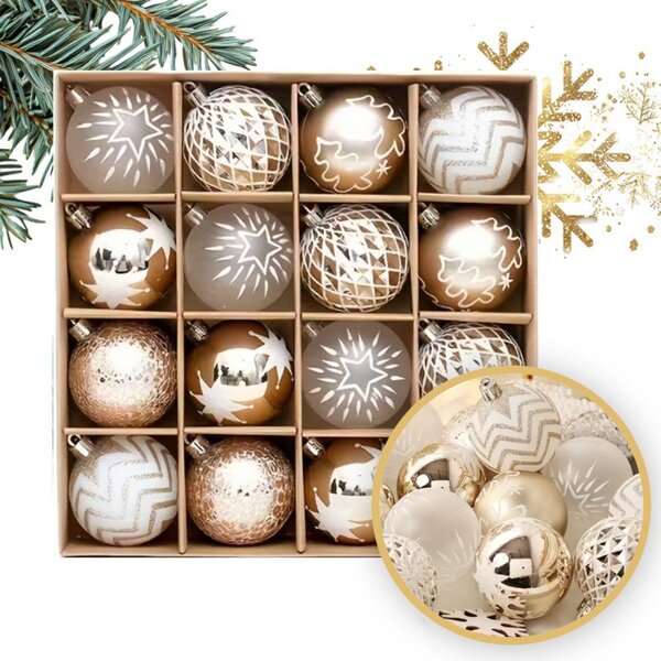 Kuglice za bor – set od 16 kom, 6 cm, zlatne