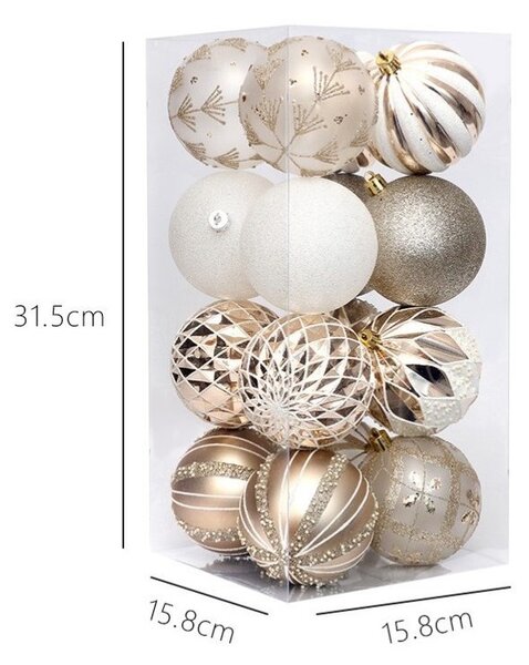 Kuglice za bor – set od 16 kom, 8 cm, bijele