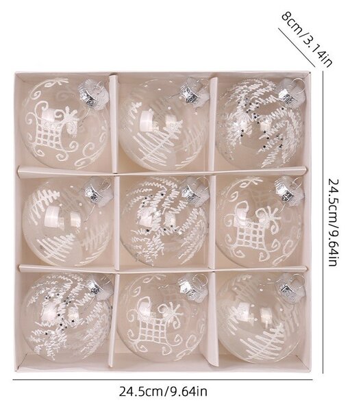Kuglice za bor – set od 9 kom, 8 cm, bijele