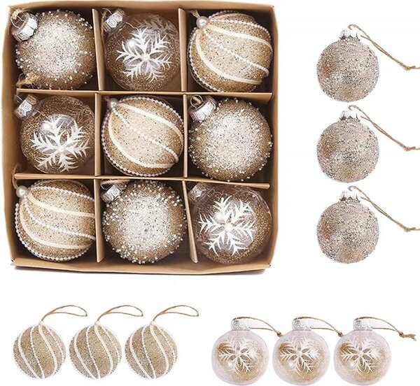 Kuglice za bor – set od 9 kom, 7 cm, zlatne