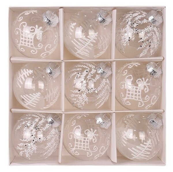 Kuglice za bor – set od 9 kom, 8 cm, bijele