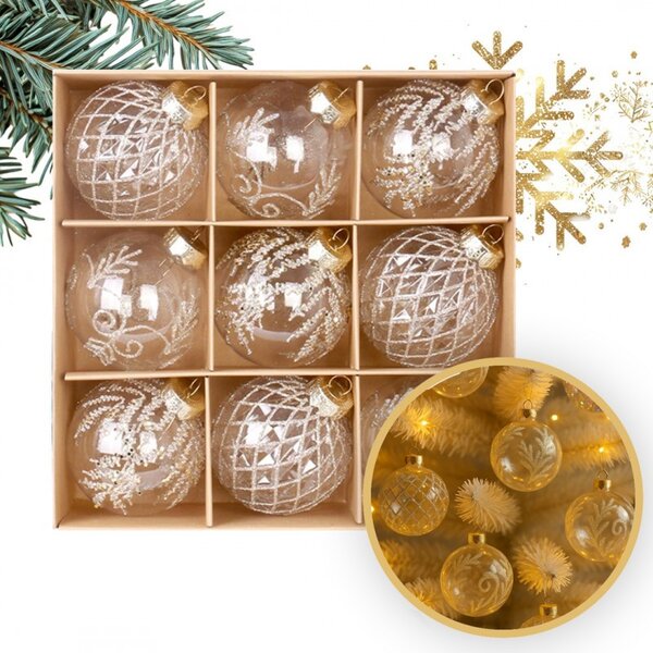 Kuglice za bor – set od 9 kom, 8 cm, zlatne