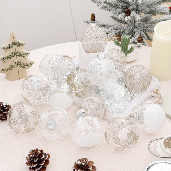 Kuglice za bor – set od 9 kom, 8 cm, bijele