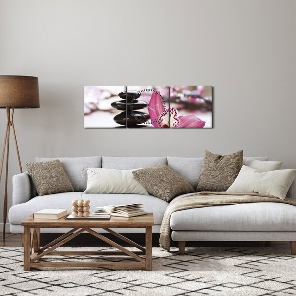 Slika kamenja za masažu i orhideje (sa satom) (90x30 cm)