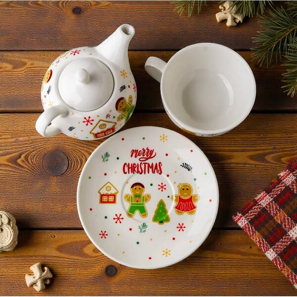 Set čajnik i šalica – s tanjurićem i žličicom, 16,2 cm, 420 ml