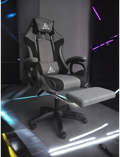 Gaming stolica – s naslonom za noge, 82×29×59 cm, siva
