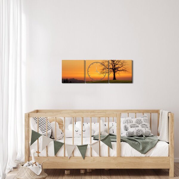 Slika zalaska sunca na livadi (sa satom) (90x30 cm)