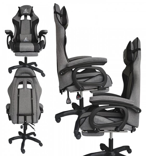 Gaming stolica – s naslonom za noge, 82×29×59 cm, siva