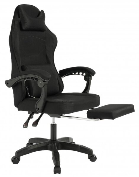 Gaming stolica – Vector, s masažerom i naslonom za noge, 80×25×59 cm, crna