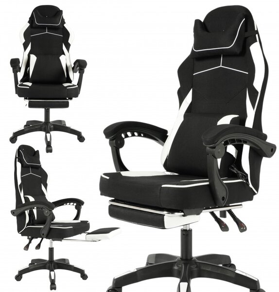 Gaming stolica – Vector, s masažerom i naslonom za noge, 80×25×59 cm, bijela