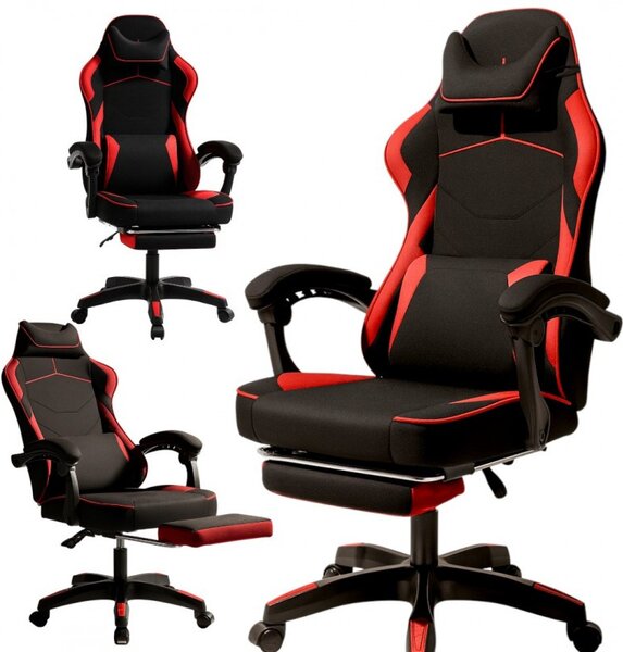 Gaming stolica – Vector, s masažerom i naslonom za noge, 80×25×59 cm, crvena