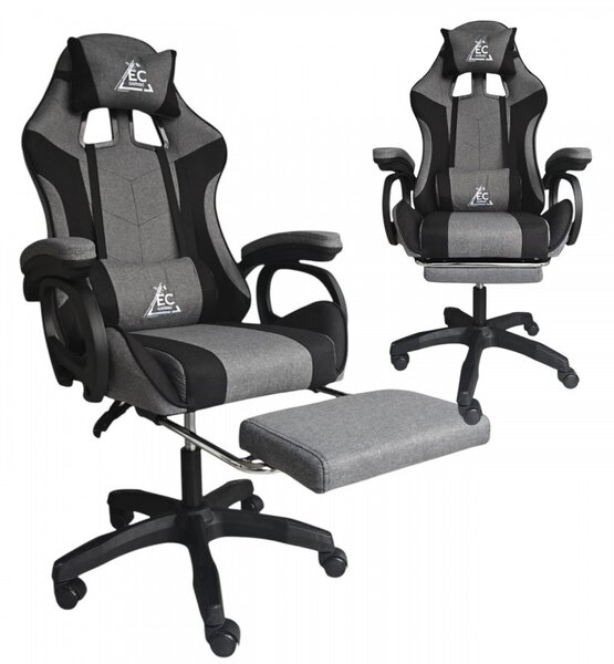 Gaming stolica – s naslonom za noge, 82×29×59 cm, siva