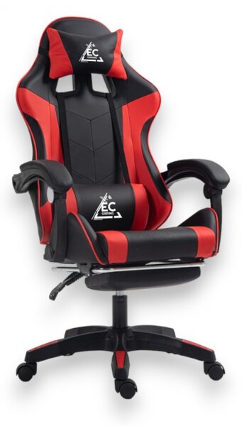 Gaming stolica – s masažerom i naslonom za noge, eko koža, 82×32×59 cm, crvena