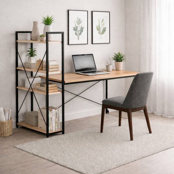 Radni stol – s policom, 120×60 cm, crni, STL24JBR