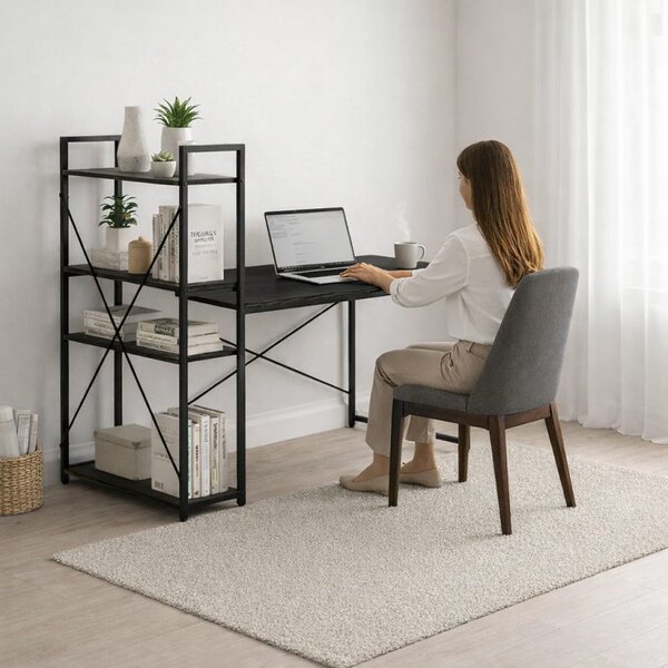Radni stol – s policom, 120×60 cm, crni
