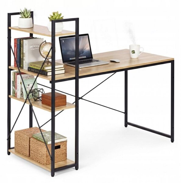 Radni stol – s policom, 120×60 cm, crni, STL24JBR