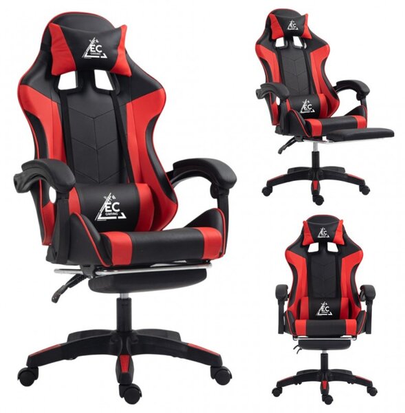 Gaming stolica – s masažerom i naslonom za noge, eko koža, 82×32×59 cm, crvena