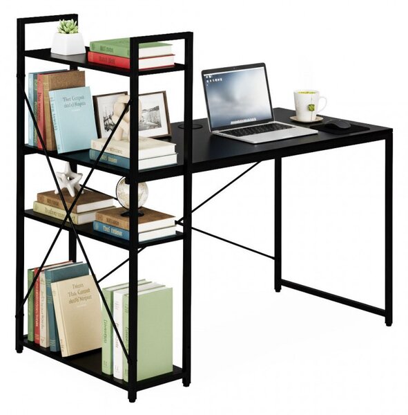 Radni stol – s policom, 120×60 cm, crni