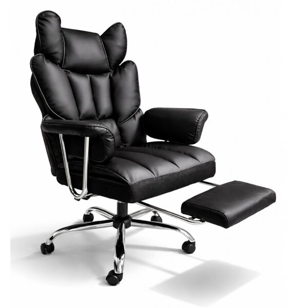 Uredska stolica – Relax, s naslonom za noge, 77×38×65 cm, crna