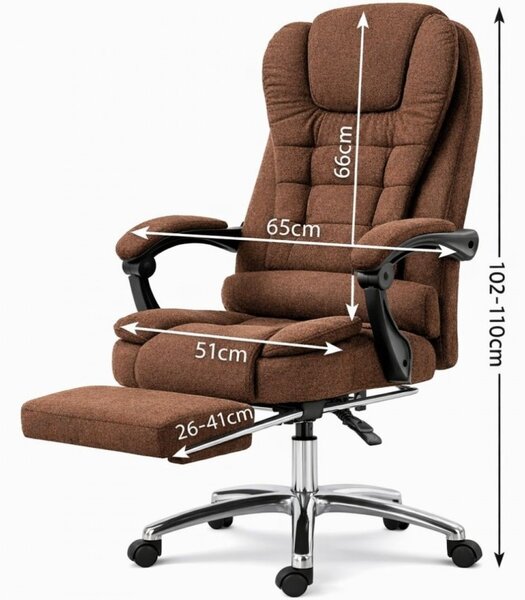 Uredska stolica – Boss, s naslonom za noge, 68×58×34 cm, smeđa