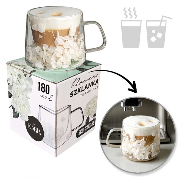 Termo čaša s cvijećem, 9,5 cm, 180 ml, bijela