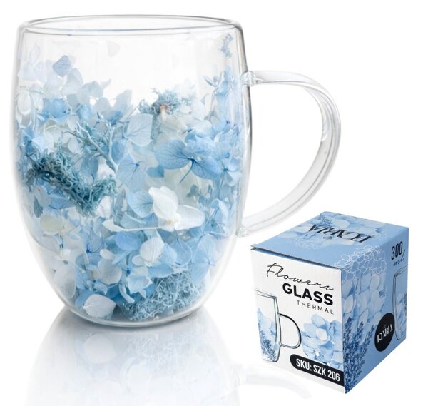 Termo čaša s cvijećem, 11,5 cm, 300 ml, plava