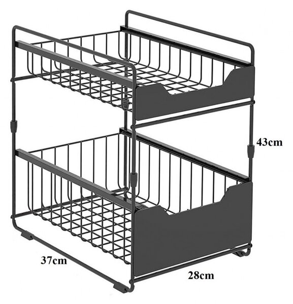 Polica – s ladicama, 37×28×43 cm, crna