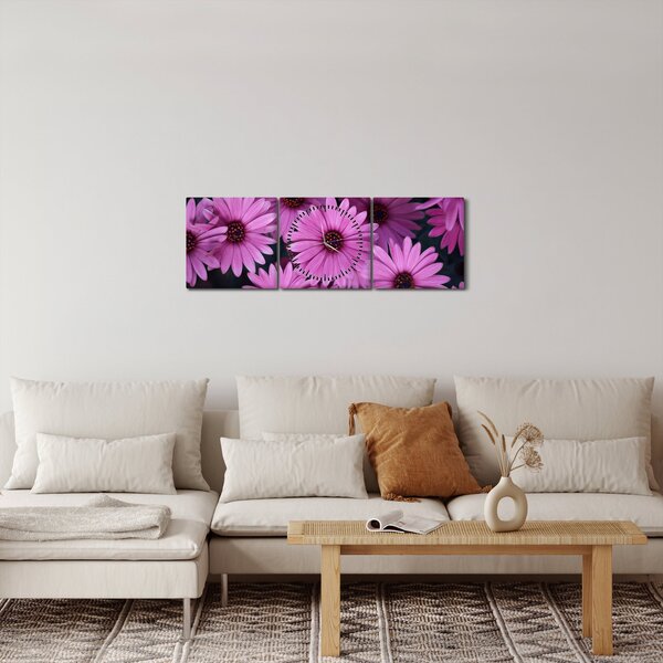 Slika ružičastog cvijeća (sa satom) (90x30 cm)
