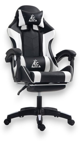 Gaming stolica – s masažerom i naslonom za noge, eko koža, 82×32×59 cm, bijela