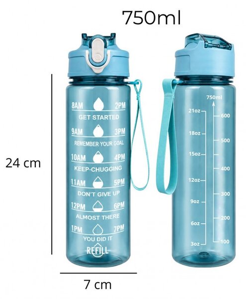 Boca za vodu – s mjerilom, 25 cm, 750 ml, plava, BD61