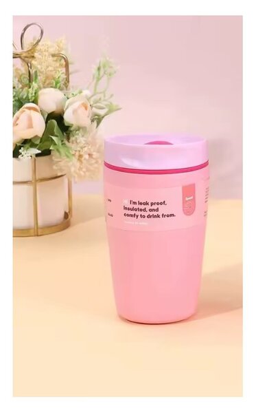 Termos šalica – s poklopcem, čelik, 15 cm, 340 ml, roza