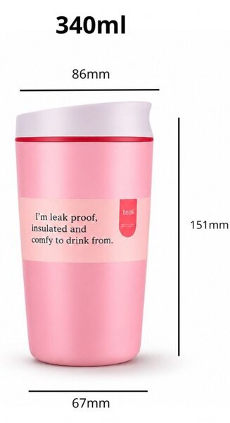 Termos šalica – s poklopcem, čelik, 15 cm, 340 ml, roza
