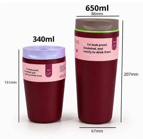 Termos šalica – s poklopcem, čelik, 15 cm, 340 ml