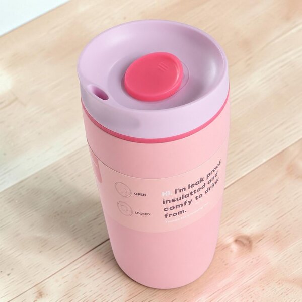 Termos šalica – s poklopcem, čelik, 15 cm, 340 ml, roza