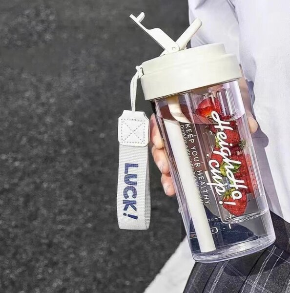 Boca za vodu – sa slamkom, 600 ml, bijela
