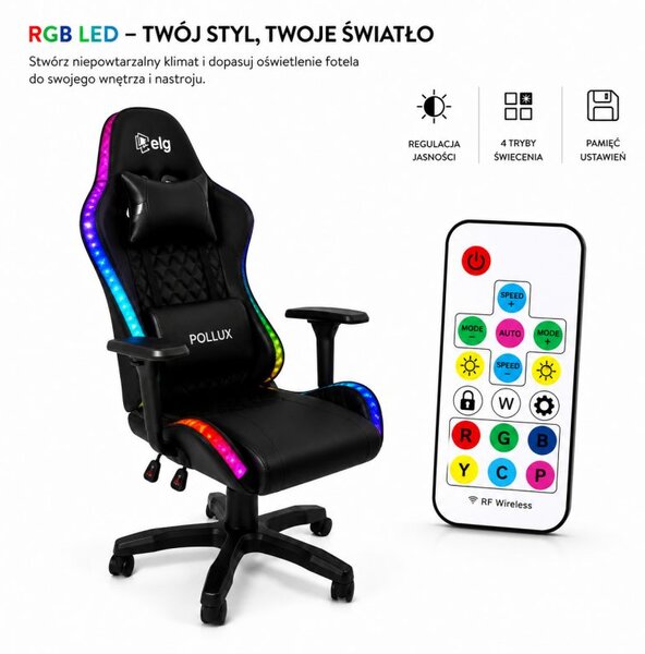 Gaming stolica – LED, 117 cm, crna