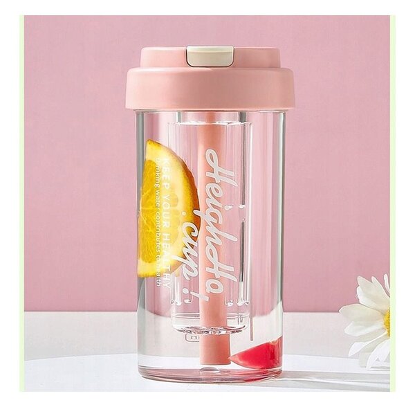 Boca za vodu – sa slamkom, 600 ml, roza