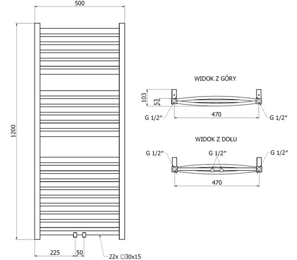 Mexen Zing kupeljski radijator 1200 x 500 mm, 513 W, crni - W128-1200-500-00-70