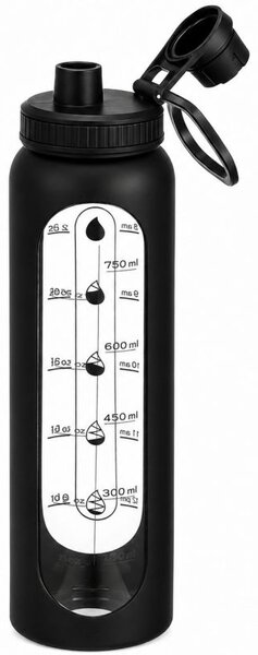 Boca za vodu – s ručkom, s mjerilom, 1000 ml, crna