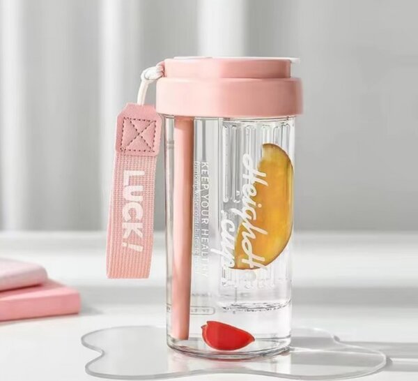 Boca za vodu – sa slamkom, 600 ml, roza